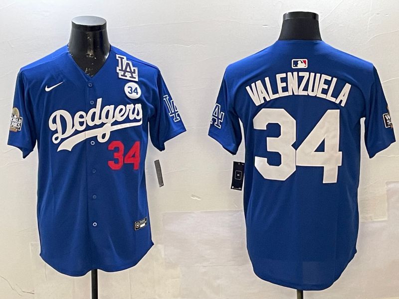 Men Los Angeles Dodgers #34 Valenzuela Blue Fashion 2025 Nike MLB Jersey style 2